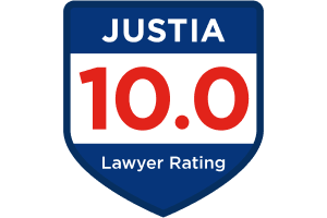 Justia 10.0 Lawyer Rating badge in a blue and white shield design